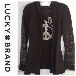Lucky Brand Peace Brown Belted Hooded Sweatshirt